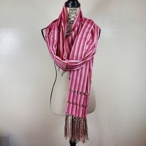 (NEW) Made in Mexico Silk Serape Pink Reboso Shawl Metallic Thread Pashmina